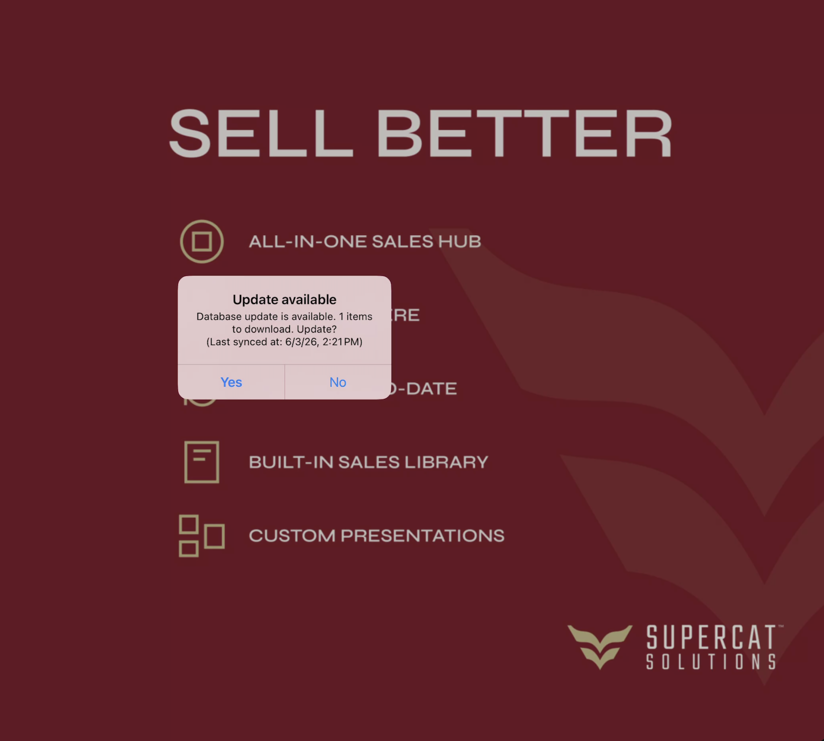 SuperCat Sell Better — database update available prompt
